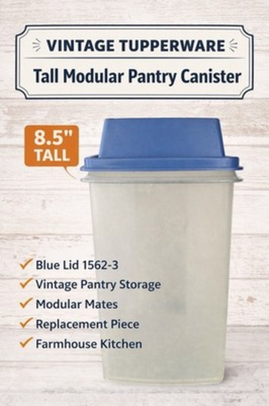 Vintage Tupperware 1562-3 Tall Pantry Canister Blue Lid 8.5” Container